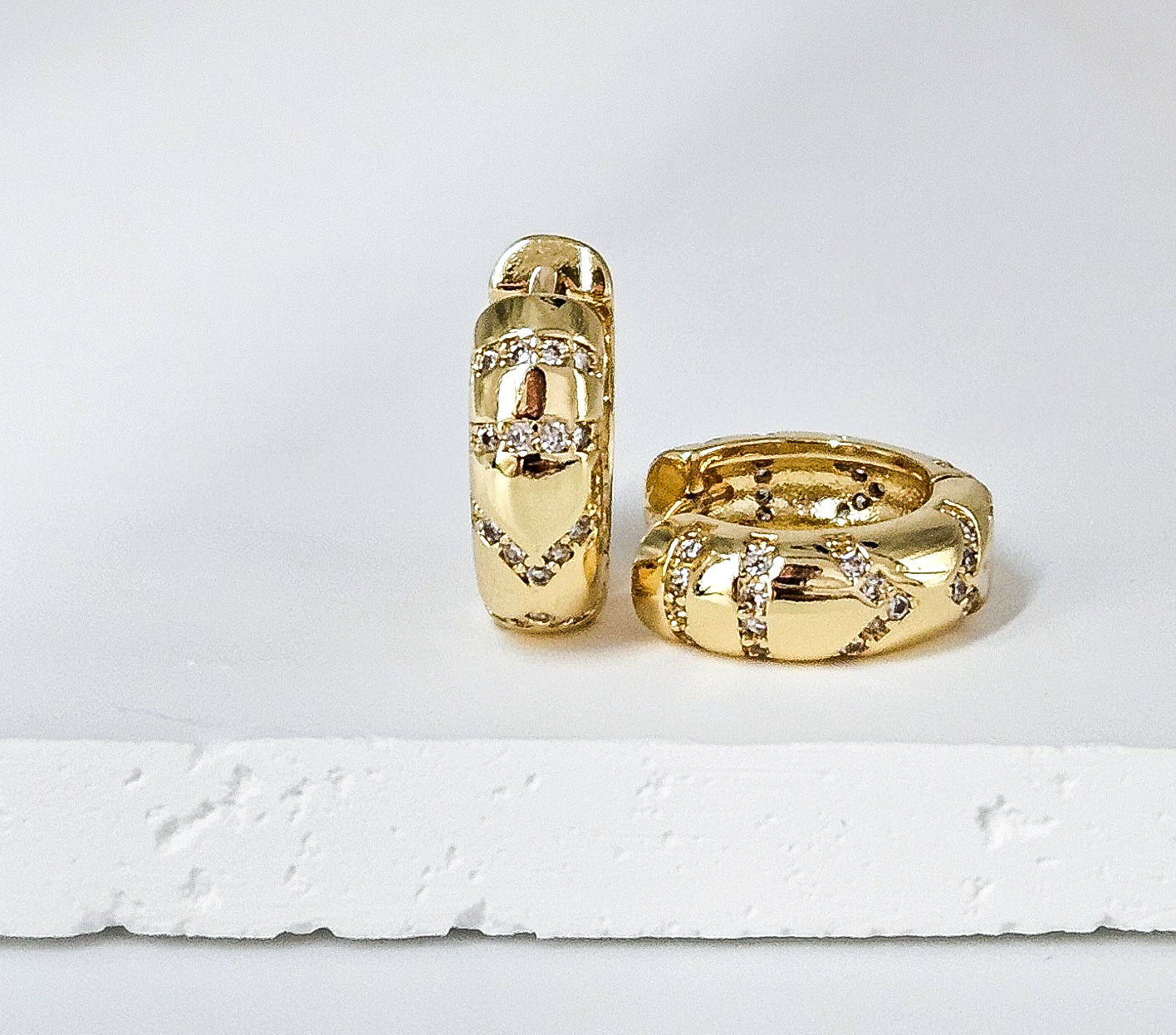 Cubic Zirconia Huggie Hoops- 14k Gold Filled