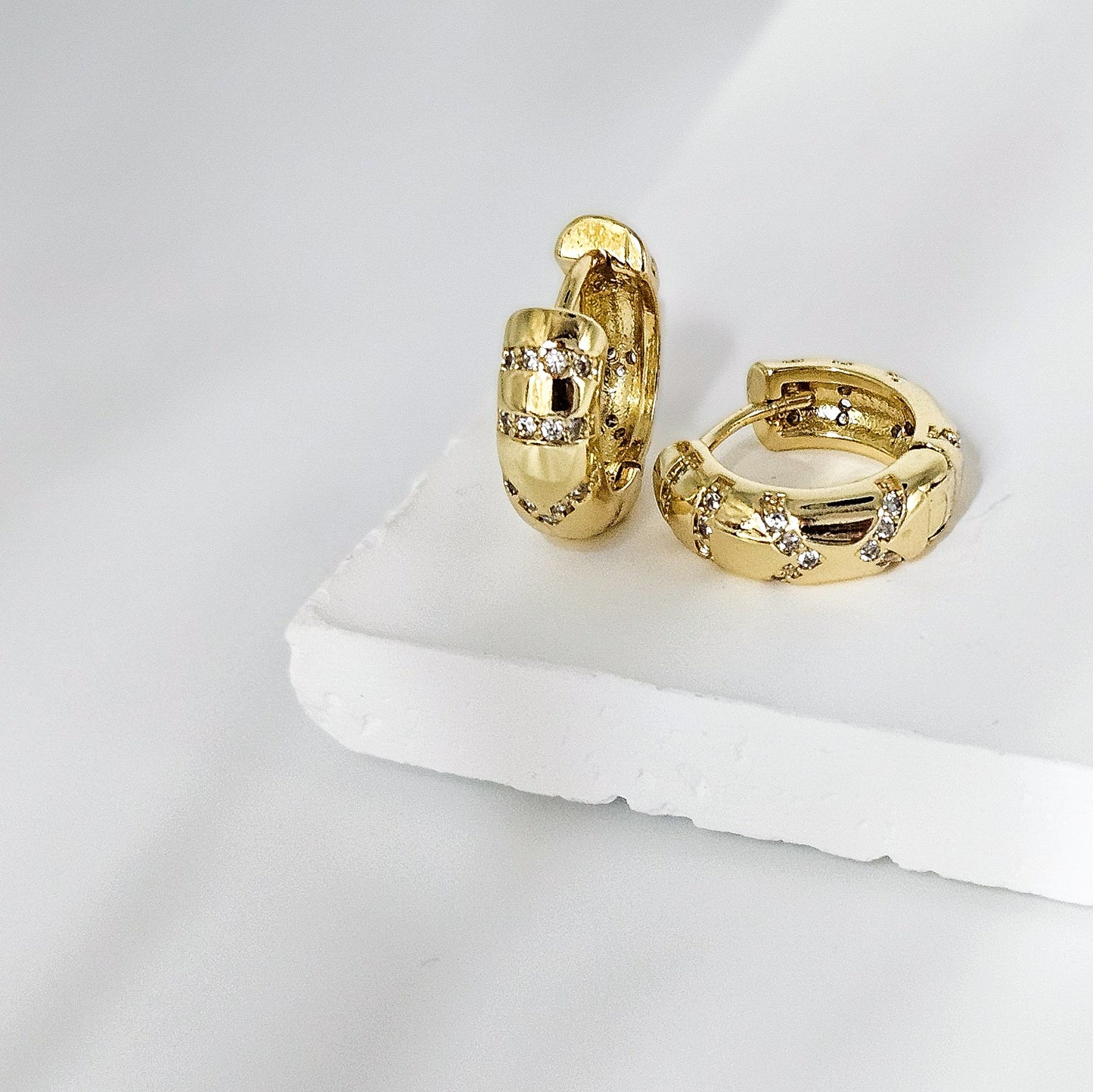 Cubic Zirconia Huggie Hoops- 14k Gold Filled