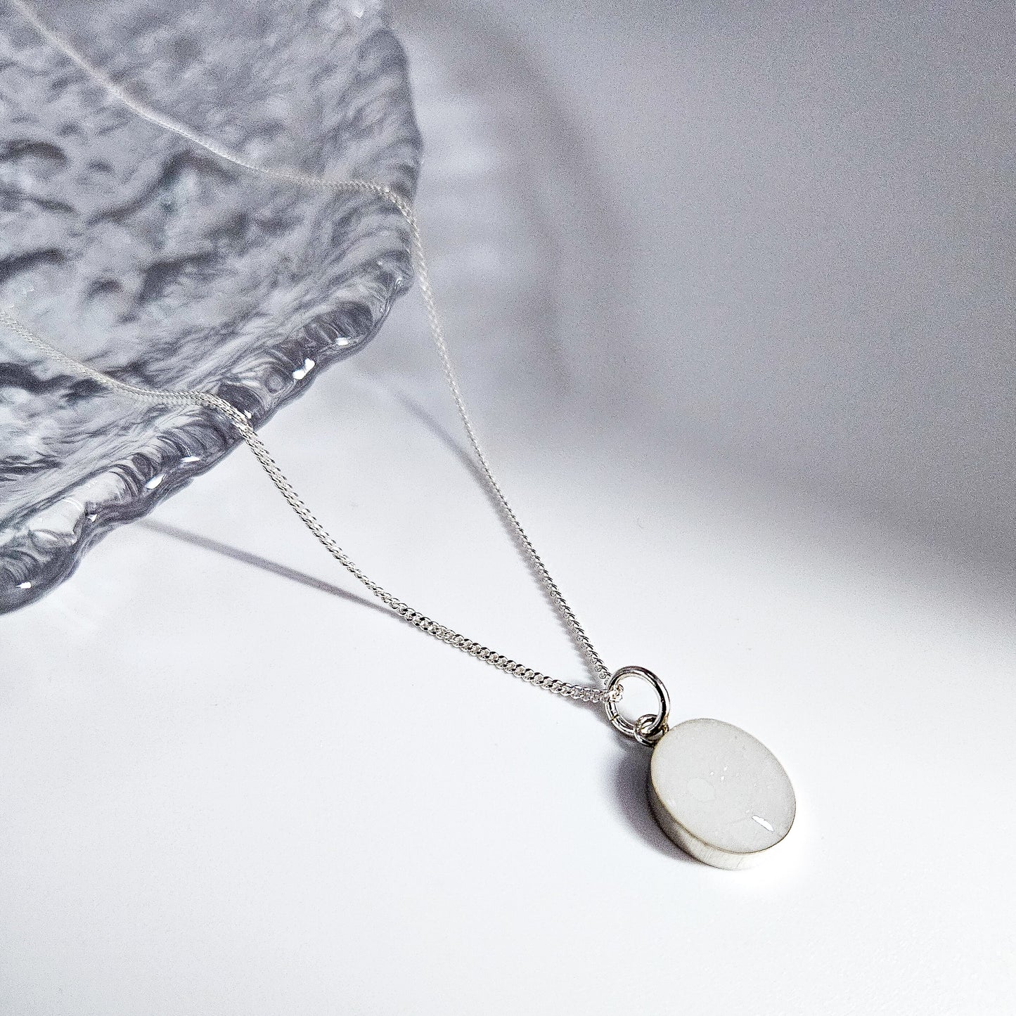 Milk Oval Necklace in 925 Sterling Silver