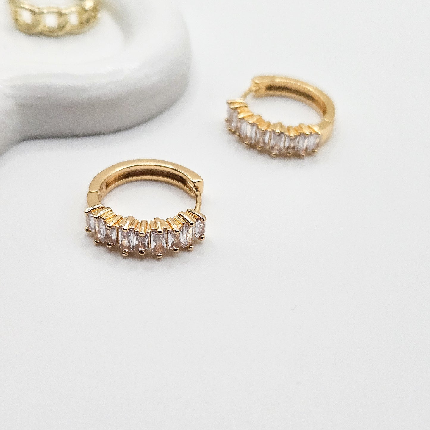 Baguette Diamond Lined Hoop Earrings