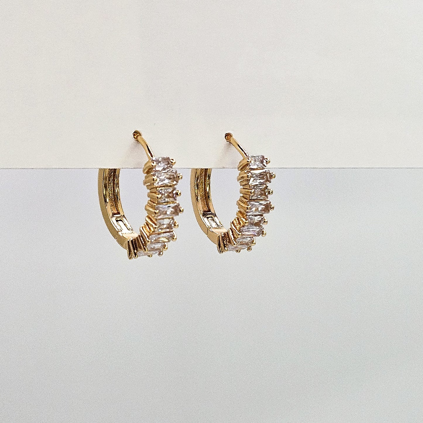 Baguette Diamond Lined Hoop Earrings