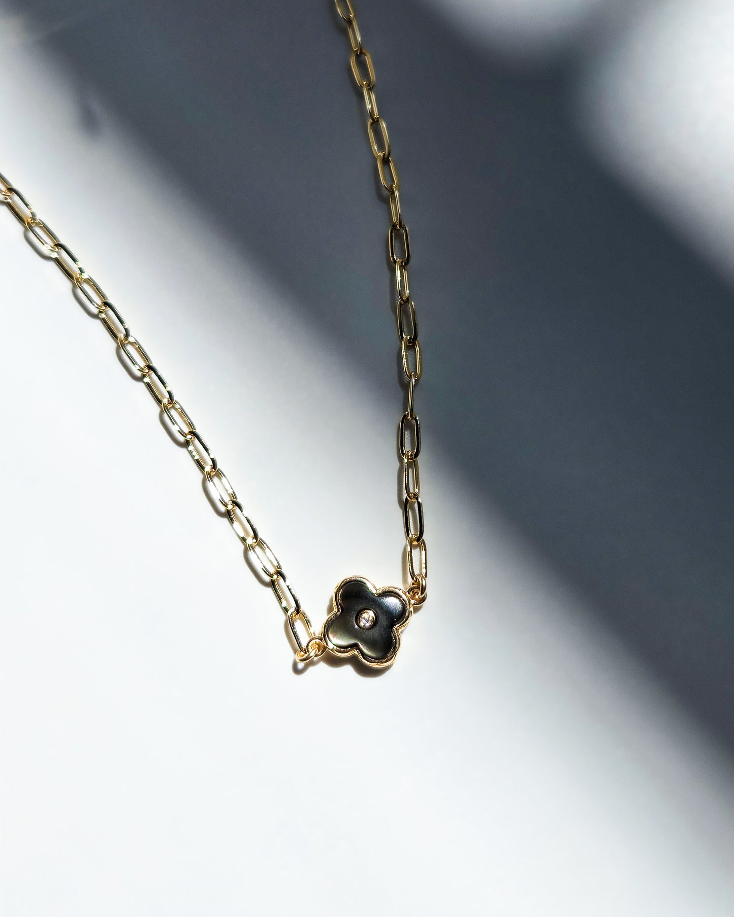 Abalone Black Clover Necklace in 18K Gold- Filled