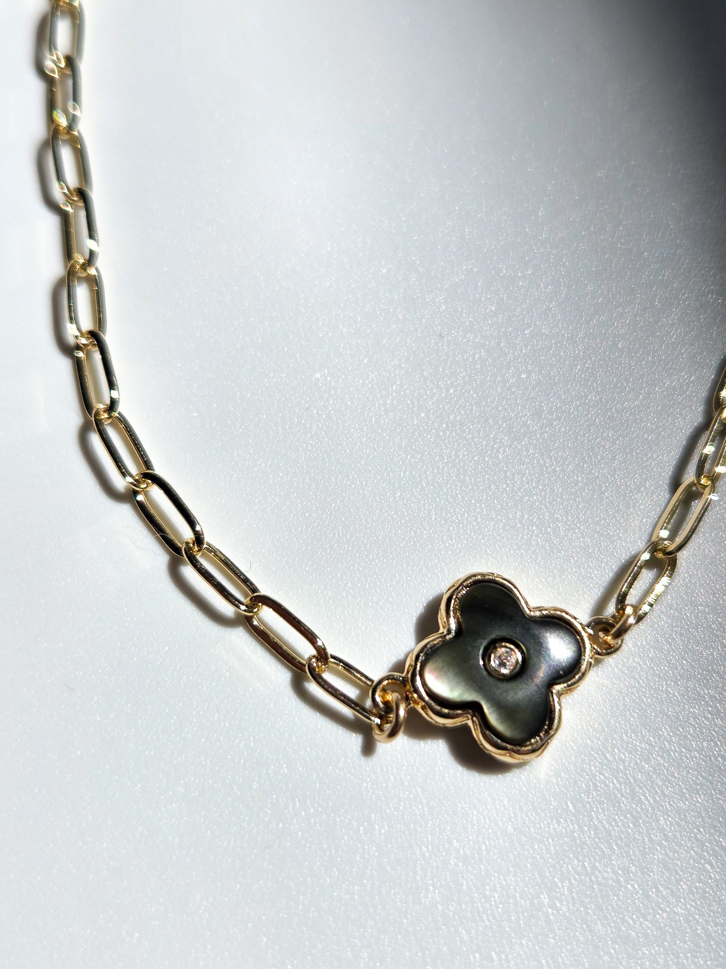 Abalone Black Clover Necklace in 18K Gold- Filled