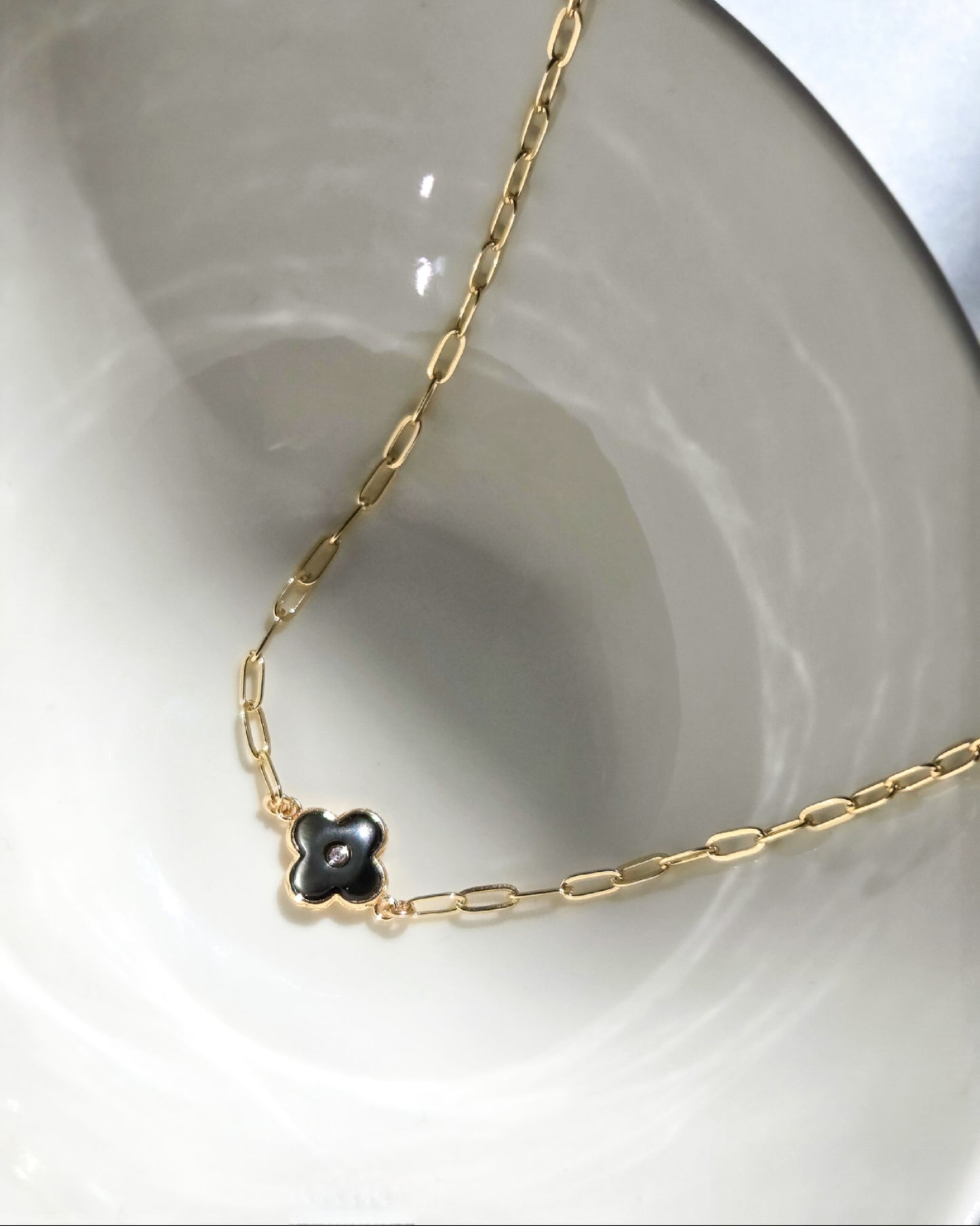 Abalone Black Clover Necklace in 18K Gold- Filled
