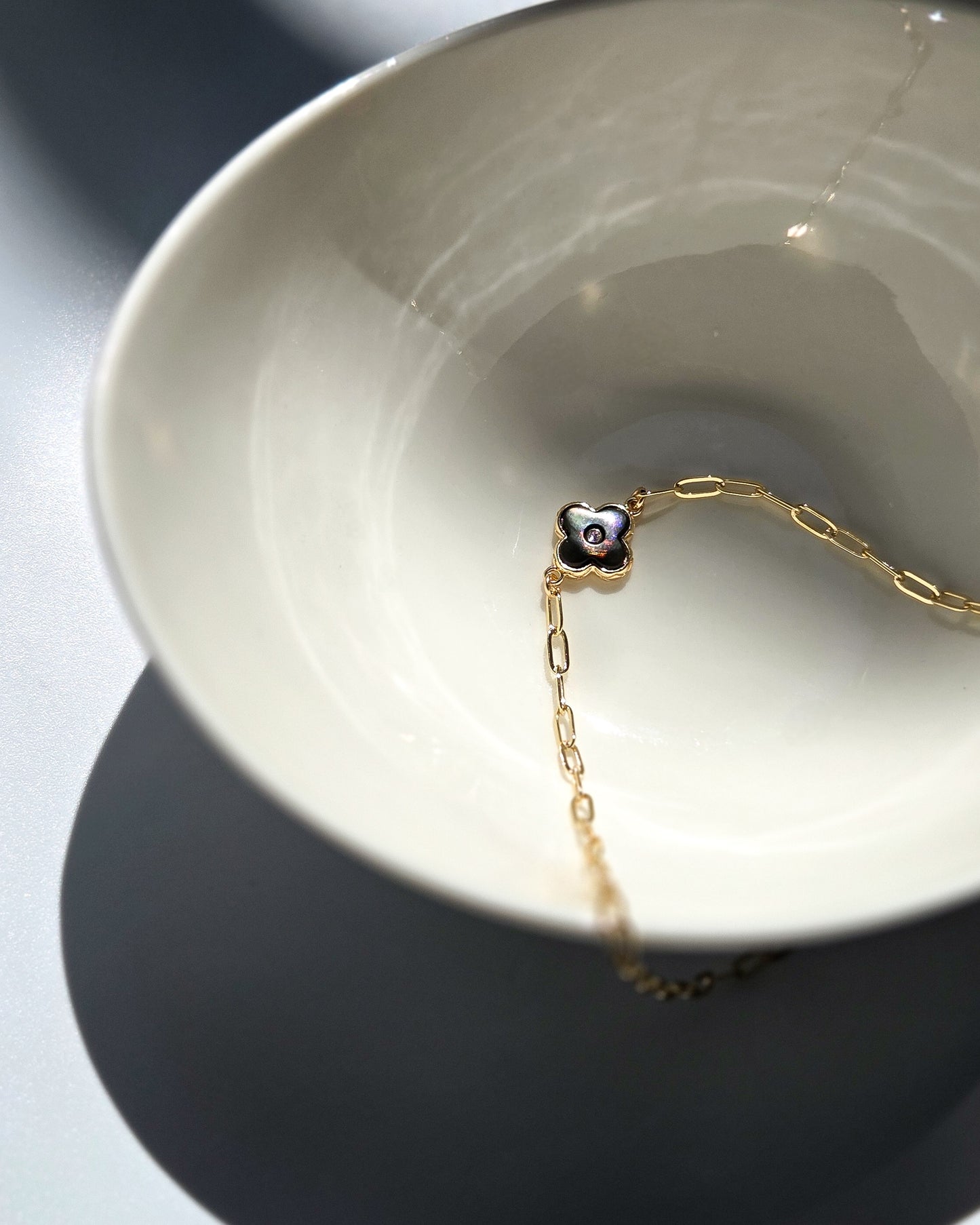 Abalone Black Clover Necklace in 18K Gold- Filled