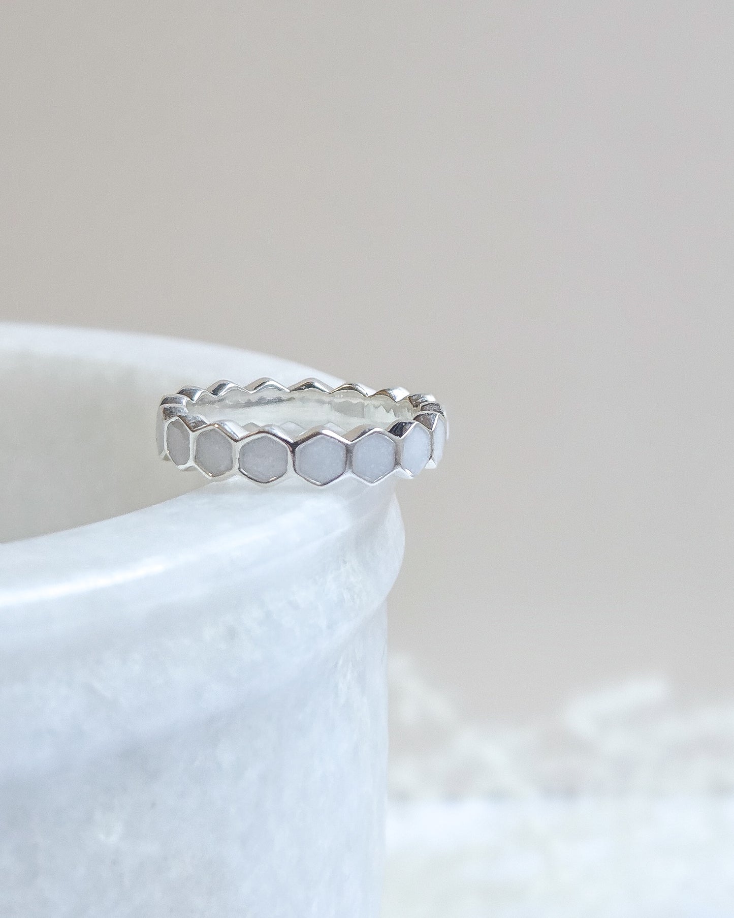Milk Hexagon Ring in 925 Sterling Silver