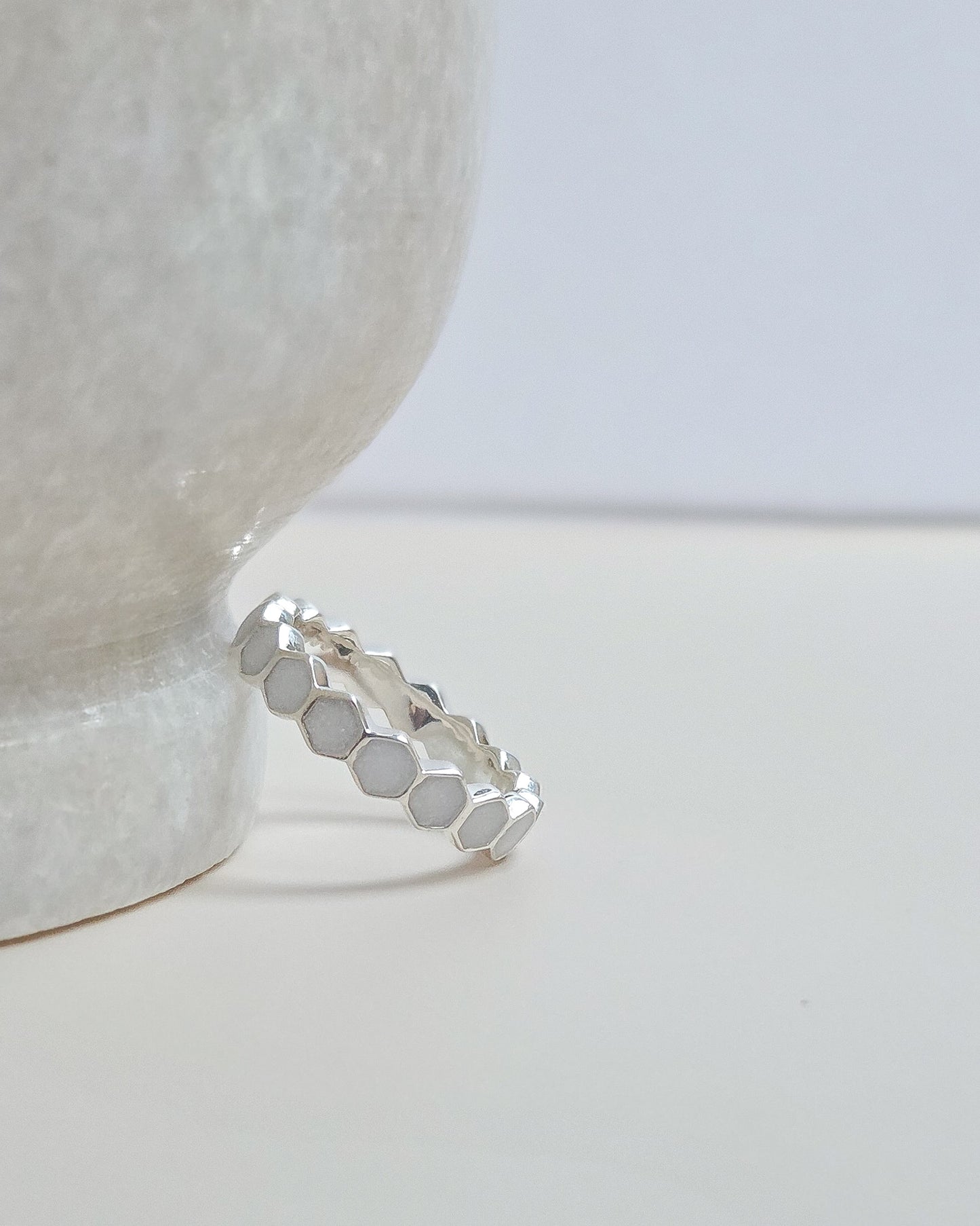 Milk Hexagon Ring in 925 Sterling Silver