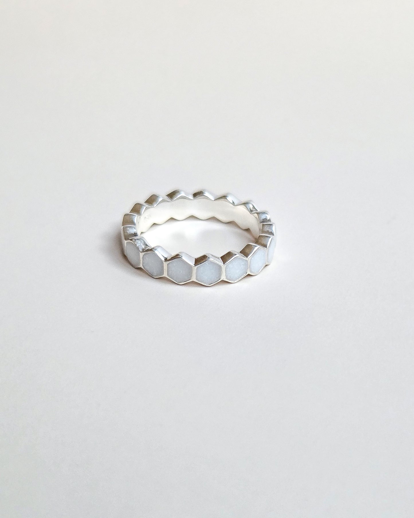 Milk Hexagon Ring in 925 Sterling Silver