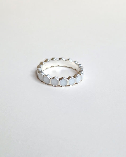 Milk Hexagon Ring in 925 Sterling Silver