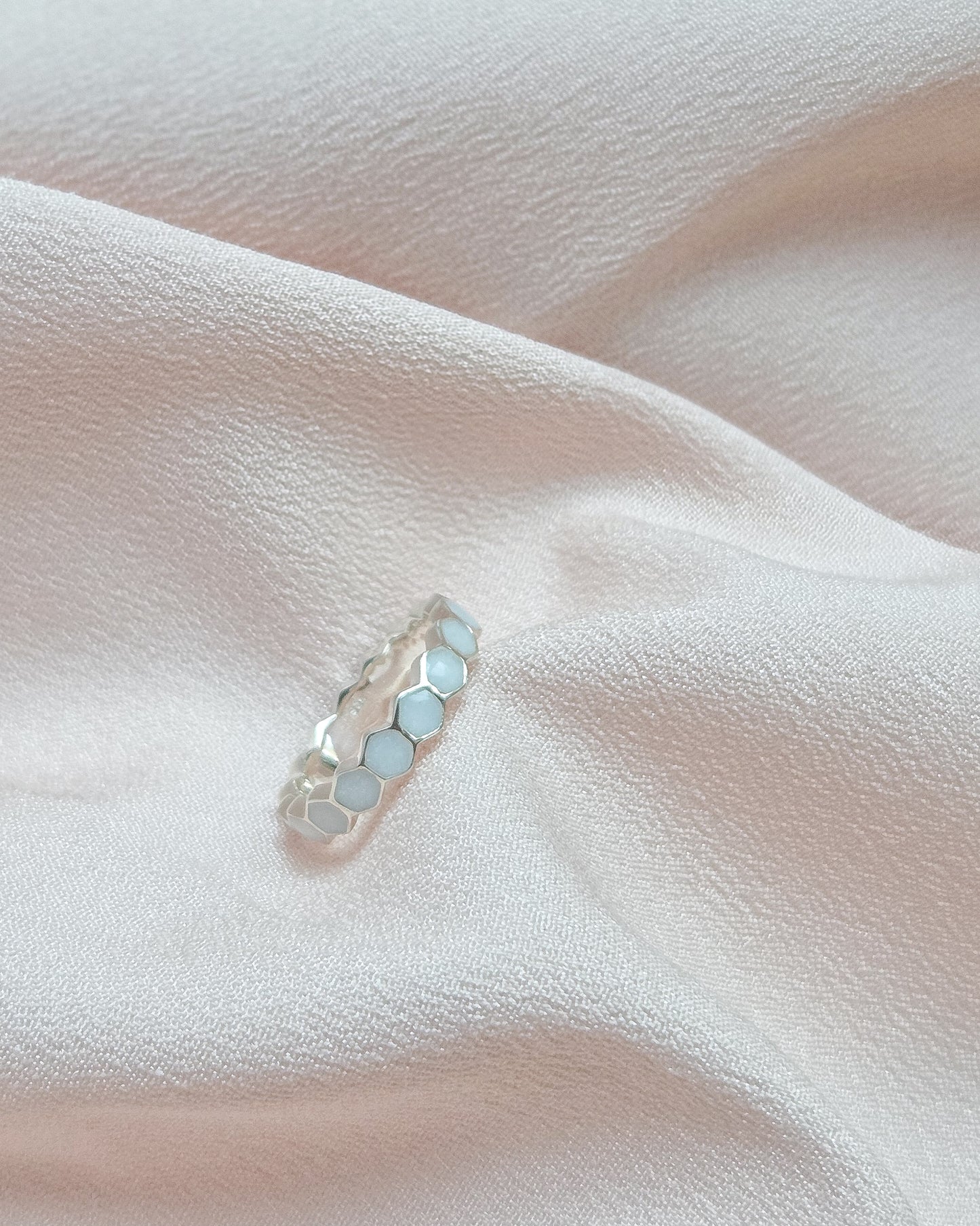Milk Hexagon Ring in 925 Sterling Silver
