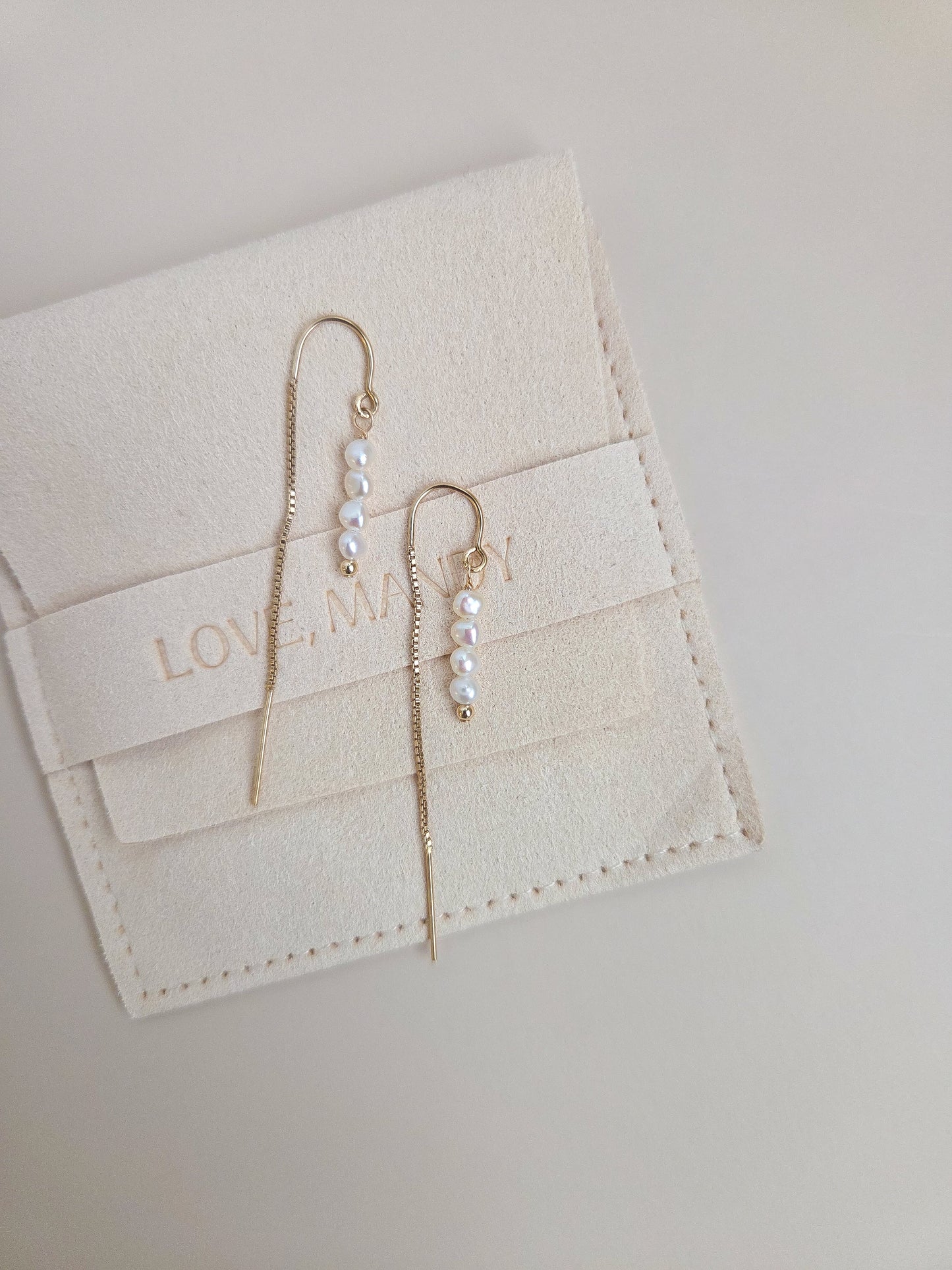 Freshwater Pearl Threader Earrings | 14K Gold Filled