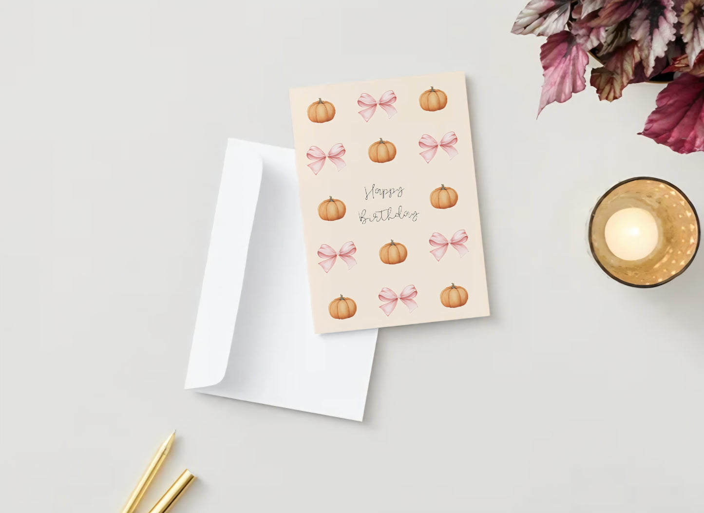 Pumpkins & Bows Birthday Greeting Card