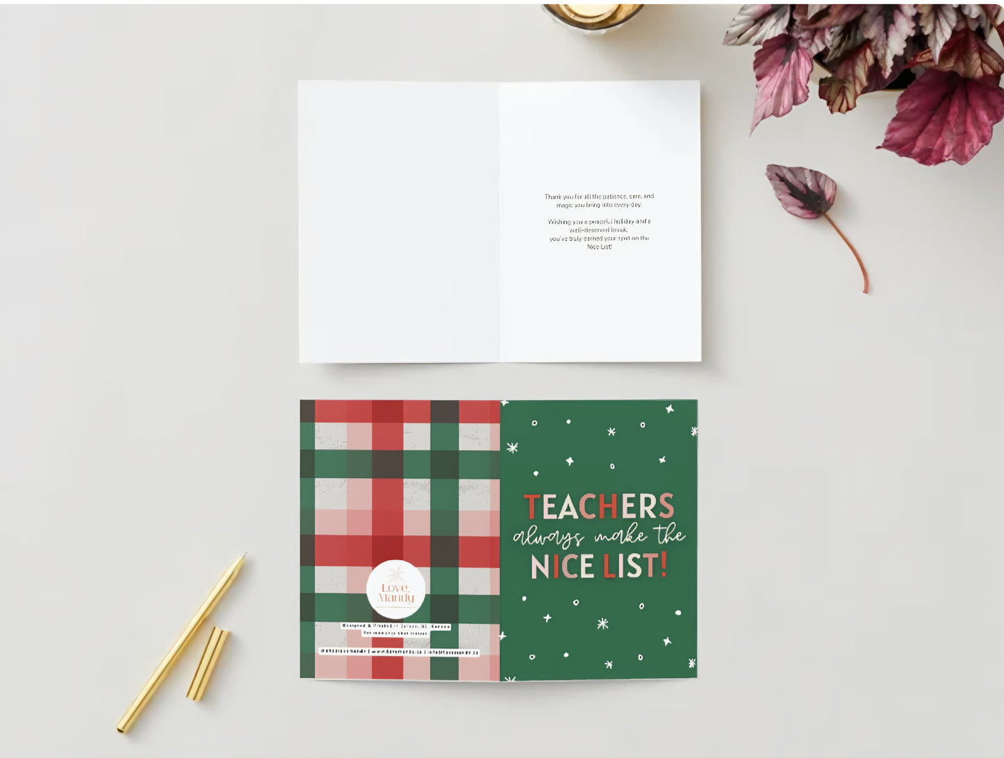 "Teachers Always Make the Nice List" Greeting Card