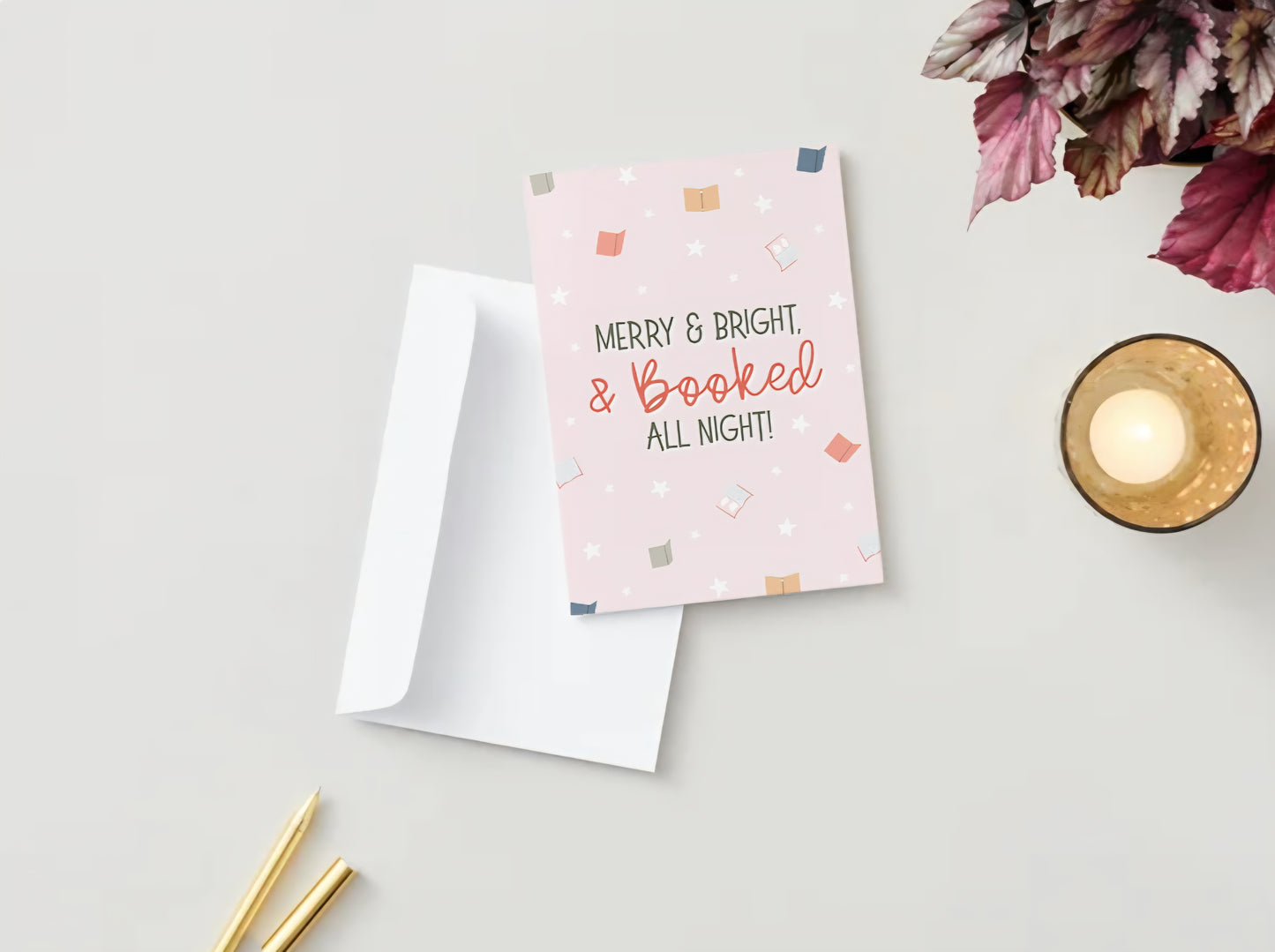 "Booked All Night" Christmas Greeting Card