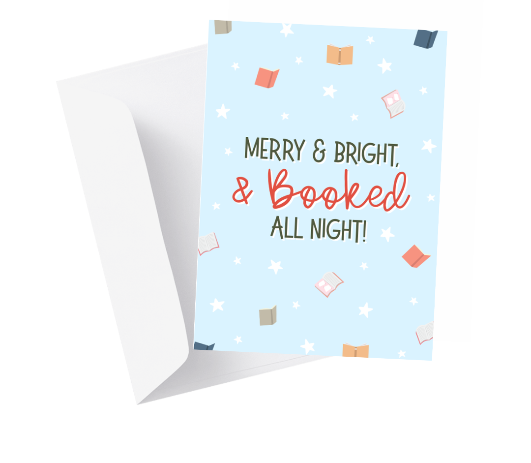 "Booked All Night" Christmas Greeting Card